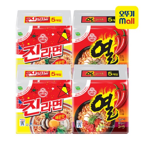 오뚜기 열라면 10p + 진라면 매운맛 10p, 40개