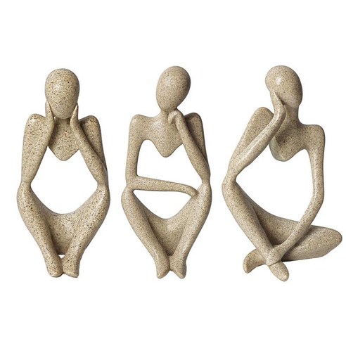책상 테이블에 대 한 3pcs 북유럽 사상가 동상 조각 추상 입상, 수지, 베이지