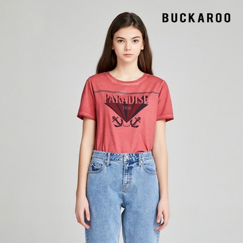 버커루 BUCKAROO 여성 30수 더티다잉 R넥티셔츠 B202TS590P