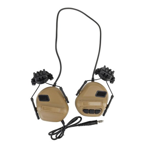 마이크 방수 헤드폰이있는 헤드셋 소음 감소 기능 없음 19-21mm 헬멧 가이드 레일에 적합 사냥 슈팅 이어폰, 토양 색상, 9.5x1 0cm, ABS
