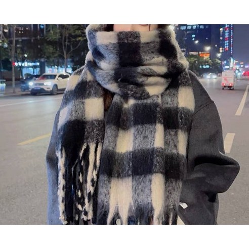 무무 겨울 방한 캐시미어라이크 롱 체크 머플러 남녀공용
