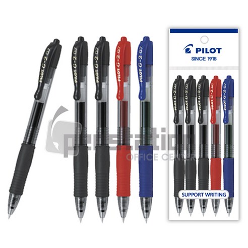 파이롯트 G-2 볼펜 0.7mm 5개 세트, G-2 0.7mm 블랙 3개+블루 1개+레드 1개