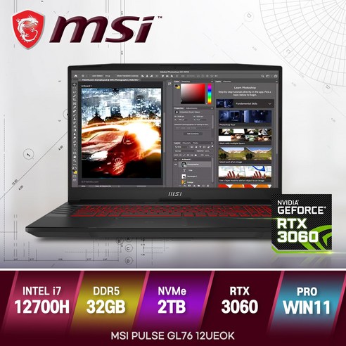  고사양 게이밍 노트북들의 대전을 위한 탁월한 선택지 MSI Pulse GL76 12UEOK 12세대 i7-12700H RTX3060 17인치 윈도우11 노트북, WIN11 Pro, 32GB, 2TB, 코어i7, 블랙