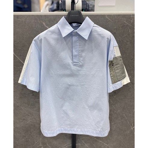 리버클래시 24S/S 라이트블루 소매 포켓 세미오버핏 튜닉 셔츠 (LKS41355)