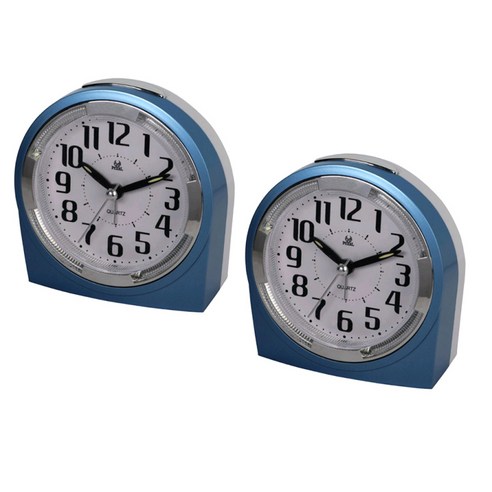 야간 조명이있는 2x 음소거 알람 시계 홈 여행용 데스크탑 스누즈 시계, 블루, 플라스틱 PVC