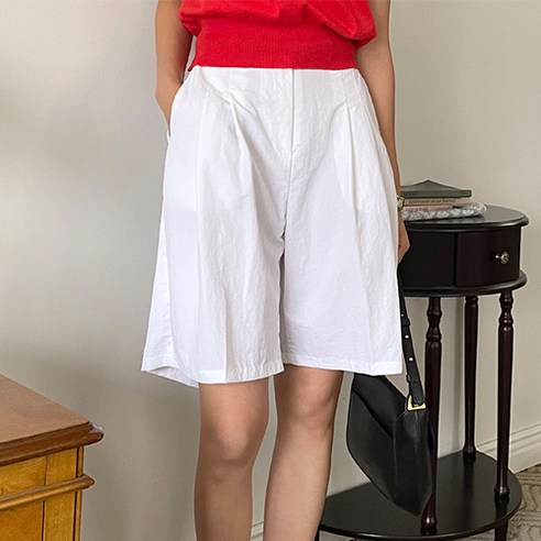 매니시 나일론 버뮤다 핀턱 5부 반바지