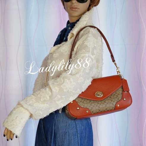 코치 COACH CE639 MILLIE 컬러블럭 시그니처 캔버스 가죽 숄더백 428 레더 가방