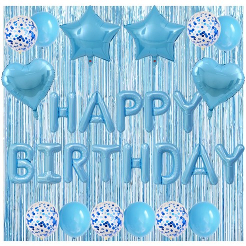 하트 스타 HBD 생일축하 은박풍선 세트 [에브리띵스마일] 1219, 1세트, 스카이블루 풍선 커튼