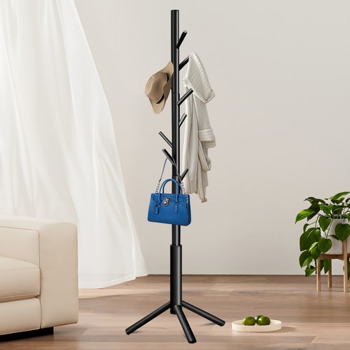 하이주 튼튼한 원목 스탠드 옷걸이, 블랙