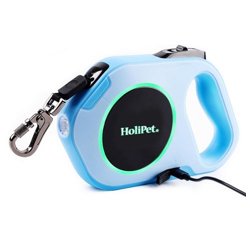 [홀리펫] Holipet 강아지 꼬임방지 LED조명 자동 리드줄 충전식 5M 야간산책, blue