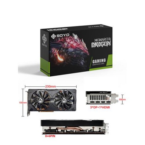 그래픽카드 보급형 게이밍 비디오 카드 SOYO AMD RX5700XT 5500XT 5600XT 8GB GPU GDDR6 메모리 256 비트 7nm 게임용 지지대 데스크탑 CPU 신, 1) RX5700XT 8GB - Radeon RX 57