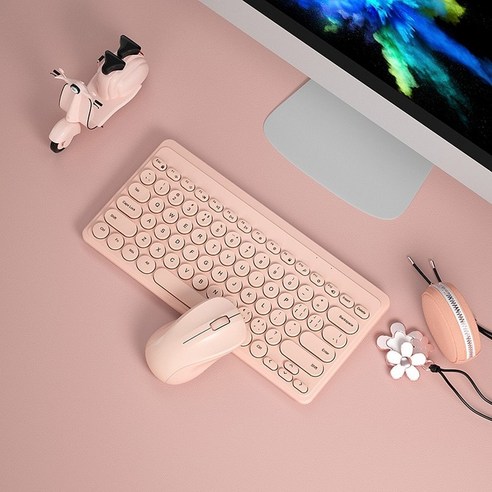 2.4G 무선 키보드 마우스 세트 USB 79 키 캡 음소거 미니 무선 게임 키보드 마우스 콤보 키트 PC 게이머 컴퓨터 노트북, pink set, 하나, 하나