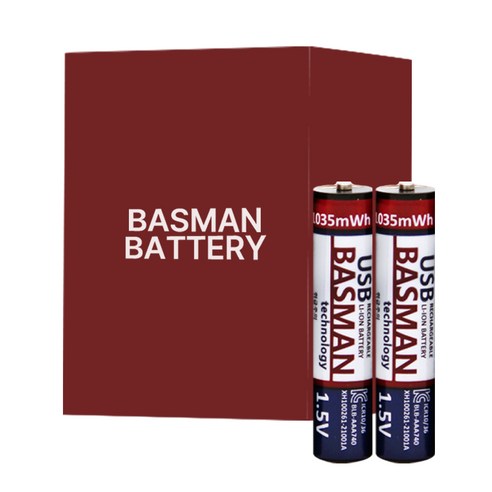 바스맨 5핀 충전식 건전지 리튬이온 배터리 AAA 2개입 (740mAh), 1개