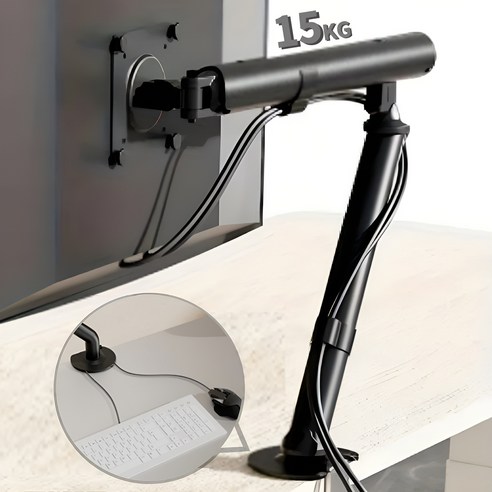 M6 고중량 15kg 27인치 32인치 초강력 싱글 모니터암 거치대, 1개, 블랙