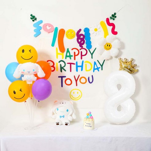 [피앤비유니티]캐릭터 현수막생일풍선세트 풍선펌프포함, 1세트, 25-8)현수막생일풍선세트 스탠드형 시나모롤 화이트8