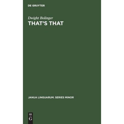 (영문도서) That''s That Hardcover, Walter de Gruyter, English, 9789027923196