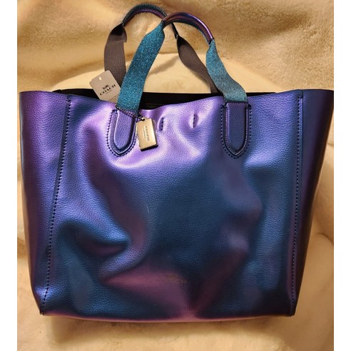 코치 COACH DERBY 라지 가죽 토트 퍼플블루 홀로그램 라지 백 F59388 시그니처