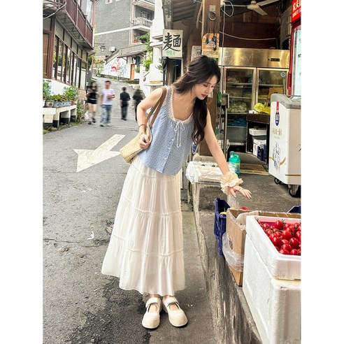 여름 휴양지 비치 원피스 바캉스 화이트 롱 스커트 뷔스티에