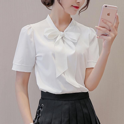 베베디 여성용 리본II 반팔 블라우스