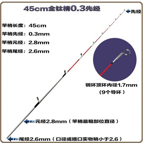 티타늄 초릿대 튜닝 초리대 외수질 낚시대 쭈꾸미 문어대 바다낚시대, 55cm 0.3 10링