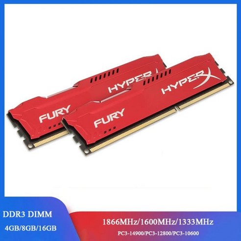 메모리 RAM DDR3 8GB 4GB 1866MHz 1600MHz 1333MHz 데스크탑 240 핀 DIMM 135V 15V PC312800 14900 HyperX Fury, 1x8GB 1600MHz 135V