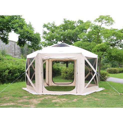 원터치쉘터  헥사곤 육각쉘터 육각텐트 그늘막텐트 오토캠핑 원터치방식 (그라운드시트 포함), 아이보리 면TC(TPU월 없음)