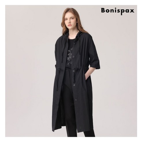 보니스팍스 보니스팍스 허리스트링 반팔 후드 바바리 코트-MF83BB012