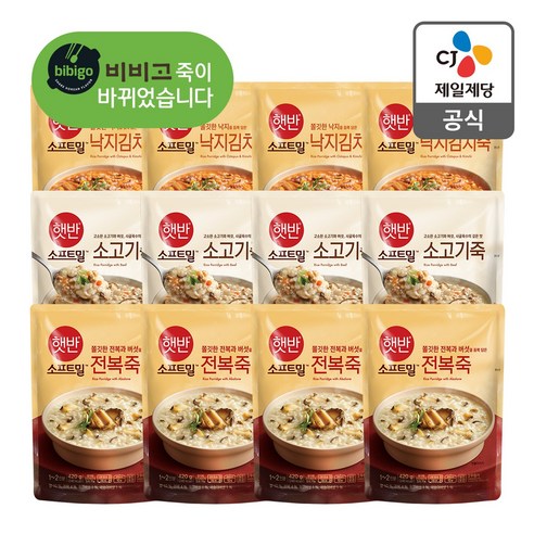 비비고 전복죽 420g x 4개+ 소고기죽 420g x 4개 + 낙지김치죽 420g x 4개, 1개