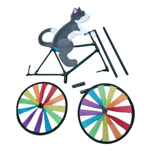 자전거 윈드 스피너 자전거 풍차의 3D 동물 마당 정원을 위한 빈티지 스타일 말뚝 장식 장식 윈드 스피너, 검은 고양이 50x90cm, PVC