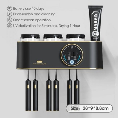 칫솔살균기 무선 가정용 칫솔소독기 USB uv 건조 VOGSICUV 살균 칫솔 홀더 치약 압착기 펀치 없음 가정용 보관 욕실 액세서리, 02 A-Black