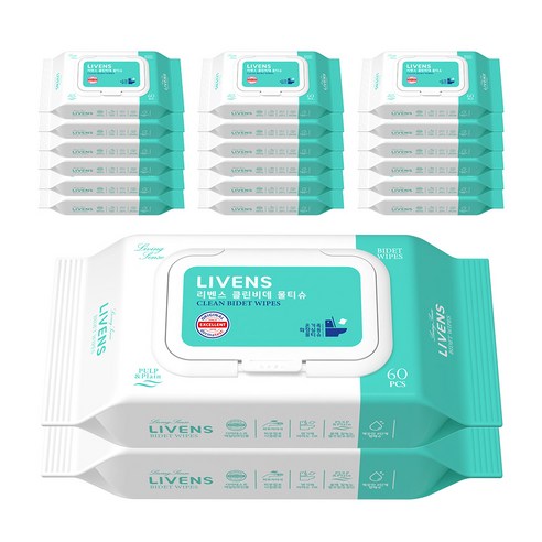 리벤스 소프트 클린 화장실 비데 물티슈 캡형, 55g, 60개입, 20개