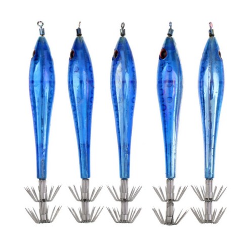 5pcs 낚시 미끼 하드 오징어 낙지 오징어 캐치 미끼 태클 낚시, 9.5cm/3.7 인치, 라이트 블루, 플라스틱 정신