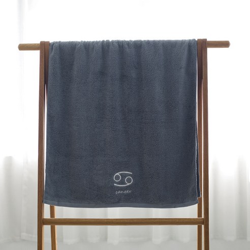 DFMEI 가정용 물흡수호텔 남녀 십이별자리 순면 투톤 목욕타올 70*140cm, 회청게자리, 140x70cm 450g 무게 정교하게 포장하다.