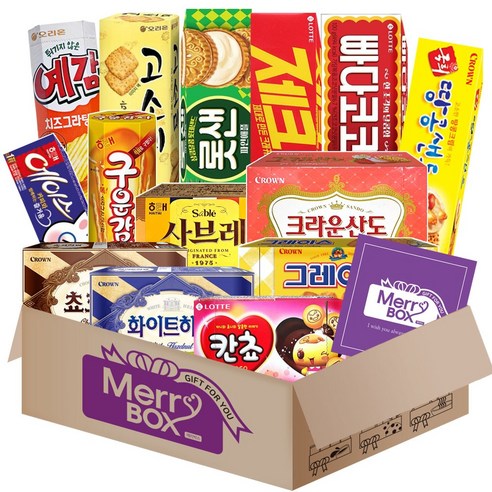 메리박스 과자세트 14종(국희땅콩샌드+그레이스+초코하임+화이트하임+칸초+빠다코코넛+제크+롯데샌드파인애플+고소미+예감치즈그라탕+구운감자+사브레+에이스+크라운산도딸기), 1세트