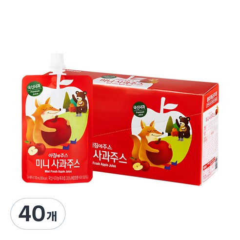 아침에주스 서울우유 미니 사과 주스, 40개, 100ml
