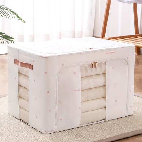 DFMEI 새로운 새틴 옷 저장 상자 접이식 스토리지 박스 투명 창이 퀼트 마무리 상자 가정용 대형 바나 상자, 하얀색, 40L (45 * 35 * 26cm)
