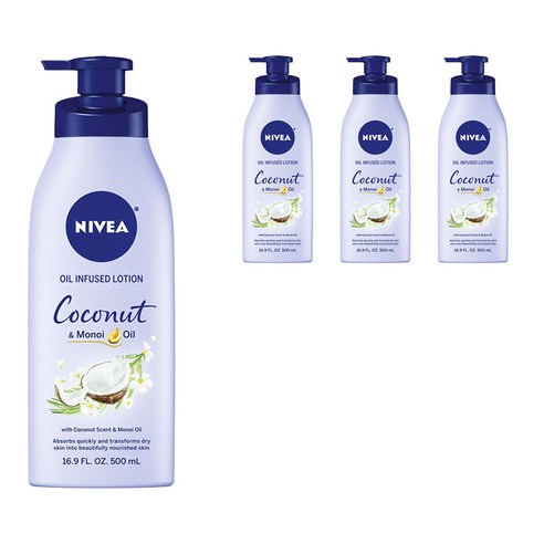 니베아 오일 인퓨즈드 로션 코코넛 & 모노이 오일, 4개, 500ml