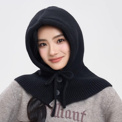 거와스 남녀공용 니트 넥워머 후드 바라클라바, 블랙