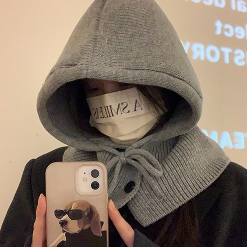 모니즈 남여공용 와이드핏 바라클라바 후드모자 넥워머, 애쉬그레이, 1개