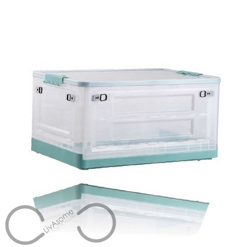 투명 접이식 리빙 폴딩박스 (90L 그린) 보관함 옷정리함 오픈형, 1개, 그린