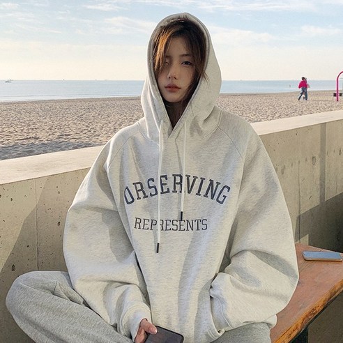 바니 오버핏 레터링 후드/레이어드/루즈핏/후드티
