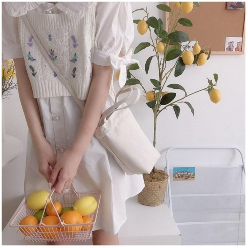 루엘코 텀블러백 드링크백 캔버스 파우치 물병 가방, 심플크림, 1개