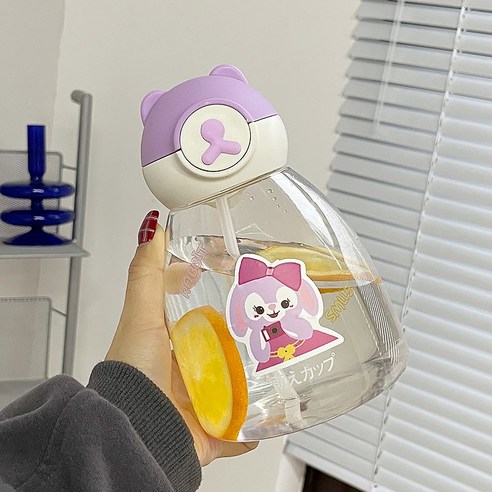 【휴대용 물병】물 컵 여자를위한 찾고 플라스틱 컵 성인과 투명한 밀짚 컵 휴대용 귀여운 대용량 물병 컵, 색깔6