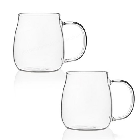 베리오 라운드 내열유리 머그컵 400ml, 투명, 2개