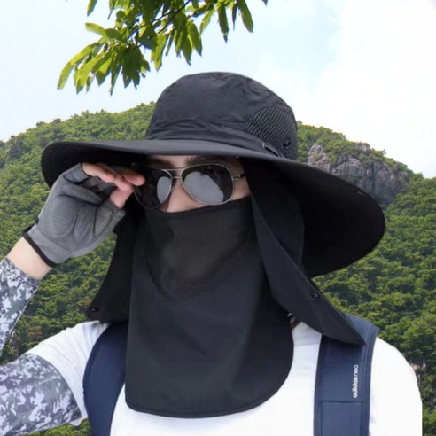 양양 UV자외선차단 아웃도어 와이드챙 등산 캠핑 모자, 블랙