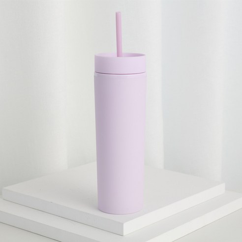 KORELAN 16oz 이중 플라스틱 직통 컵 고무 페인트 직신 빨대 컵 대용량 냉음료 핸드컵, 연보라색
