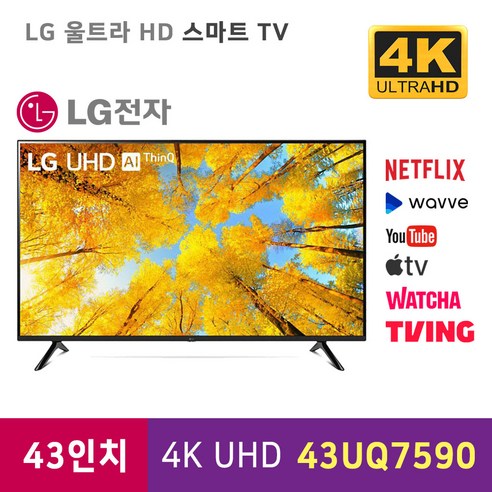 LG전자 22년 43인치 4K UHD 스마트 TV 스탠드 넷플릭스 유튜브 티빙 웨이브, 매장방문수령, 스탠드형