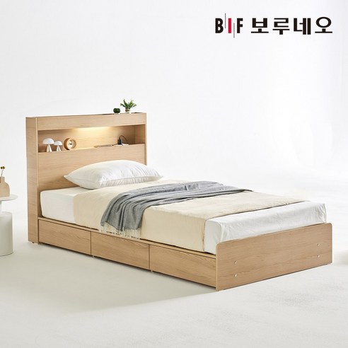 밤하늘의 달처럼 은은하게 빛나는 휴식, 보루네오 루나Po LED 3서랍 수납 침대 슈퍼싱글 SS 양면 매트리스 세트 보루네오침대