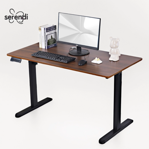 SERENDI 모션데스크 헤드셋 거치대 컵 홀더 포함 전동 높이조절책상 스탠딩책상 사무실책상 게이밍책상 학습용, 월넛