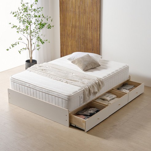 우드토픽 HPM 자작나무 원목 저상형 평상형 수납 무헤드 침대 프레임, 킹(1600)